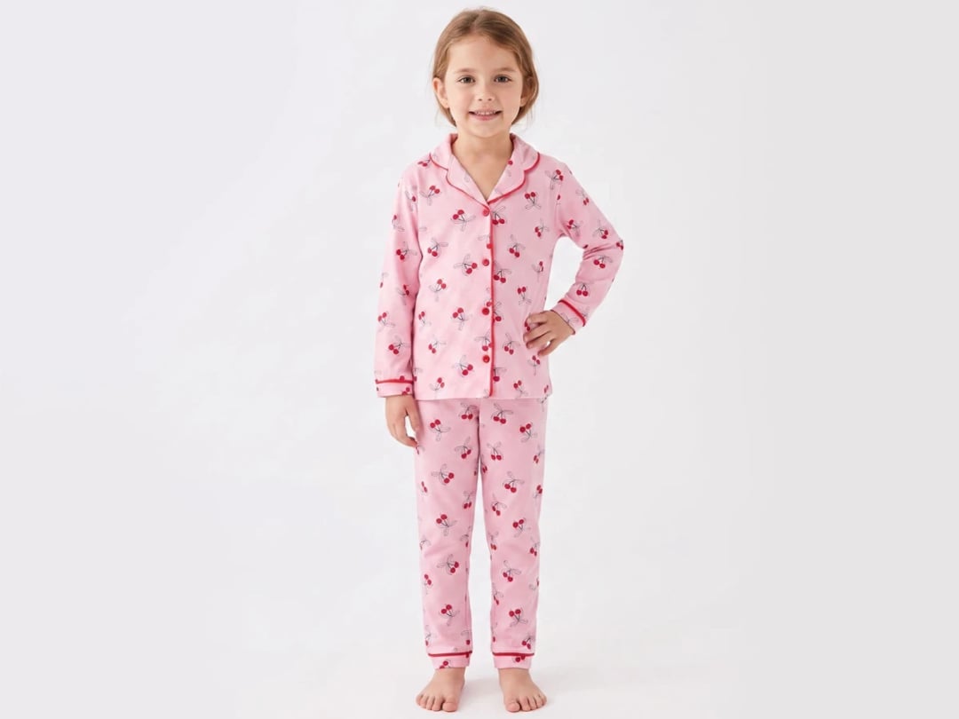 Cherry Print Girls' Pyjama Set - Pink - Dolas - by Peralane