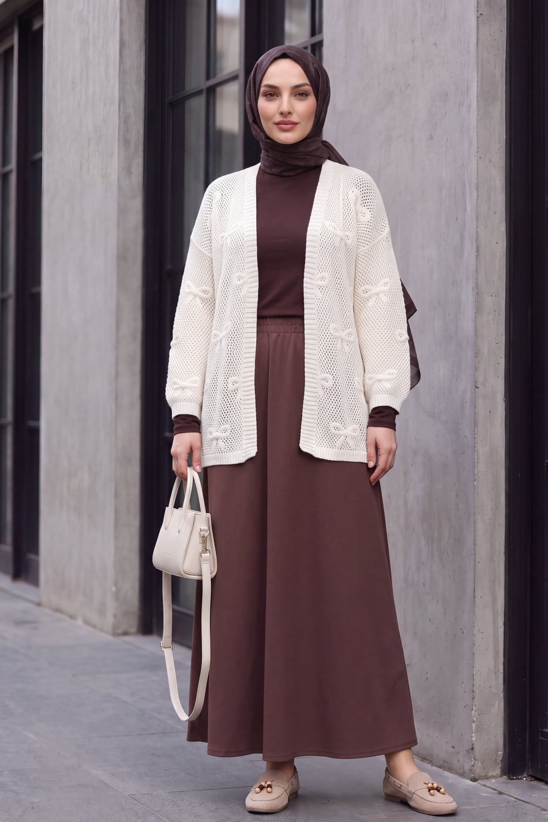 Bow Pattern Open-Knit Cardigan - White - Podyumplus - by Peralane - photo 2