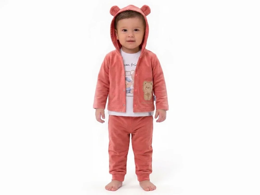 Bear Print 3-Piece Baby Boy Set - Coral - Elci Baby - by Peralane