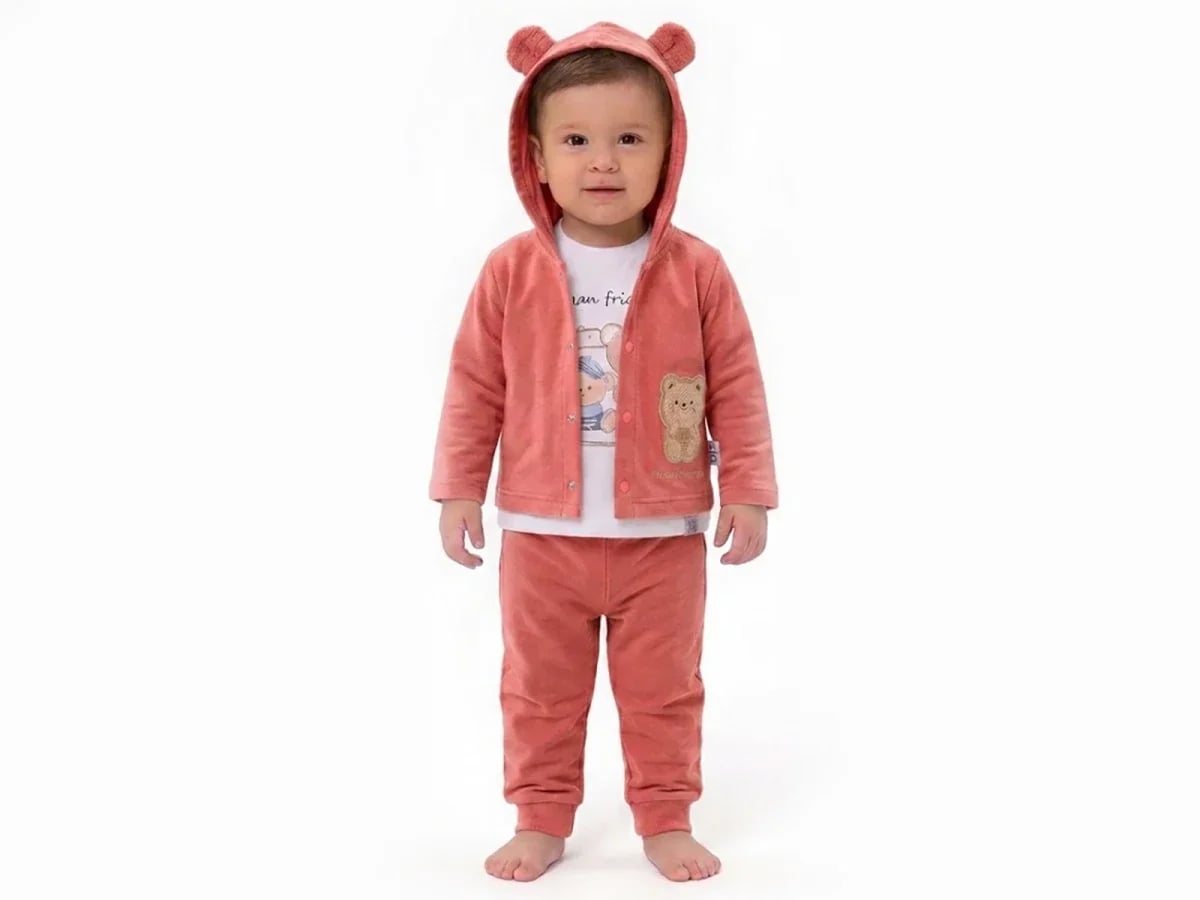 Bear Print 3-Piece Baby Boy Set - Coral - Elci Baby - by Peralane
