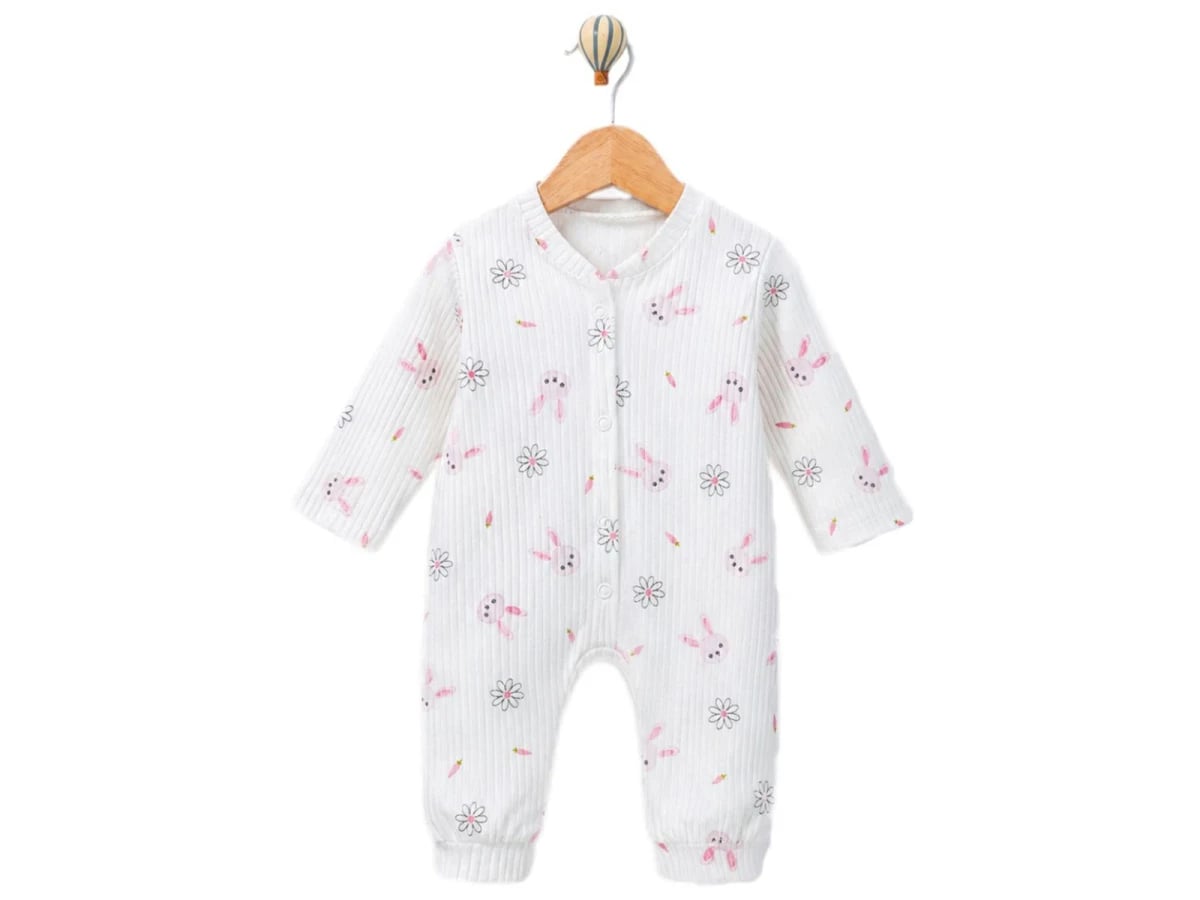 Unisex Baby Romper with Bunny & Carrot Print - Pink - Supermini - by Peralane