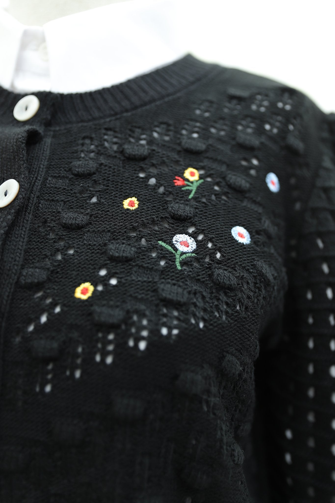 Black Textured Cardigan with Floral Embroidery and Beads - Podyumplus - by Peralane - photo 8