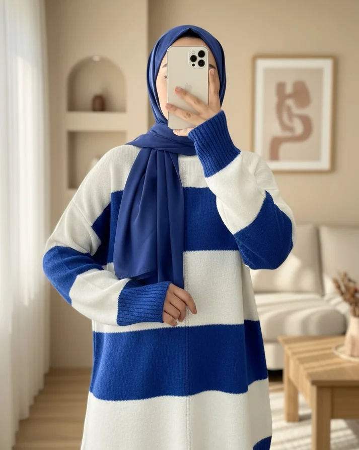 Striped Knit Tunic in Saks Colour - Podyumplus - by Peralane - photo 2