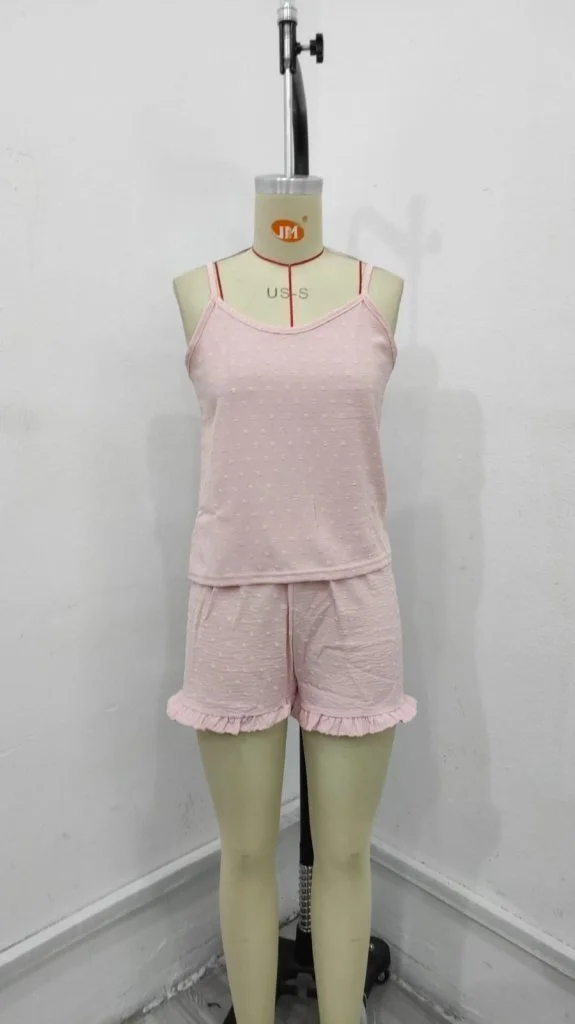 Women's Spaghetti Strap Camisole and Ruffle Hem Shorts Sleepwear Set in Light Pink - Janes - by Peralane - photo 4