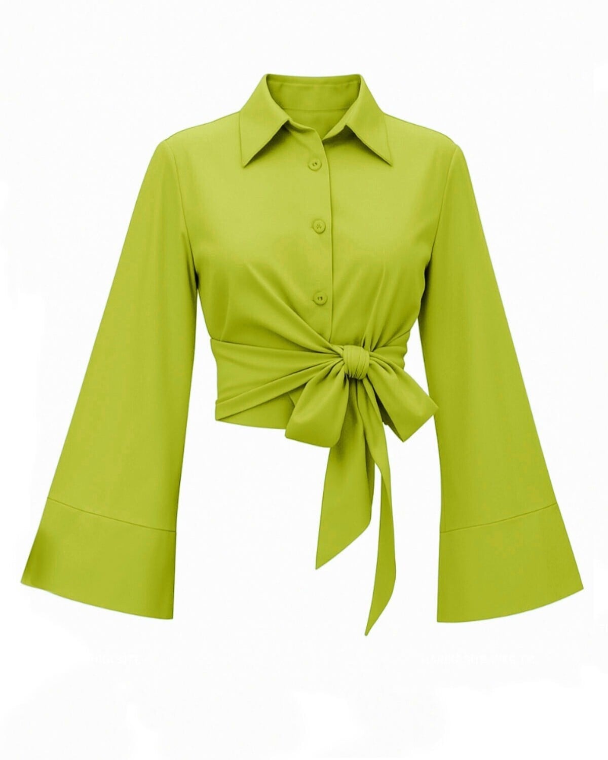 Lime Green Spanish Sleeve Side-Tie Button-Up Blouse - Podyumplus - by Peralane - photo 6