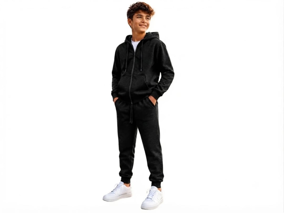 Black Hooded Zip-Up Compact Tracksuit Set for Boys (5-Pack) - Koska - by Peralane