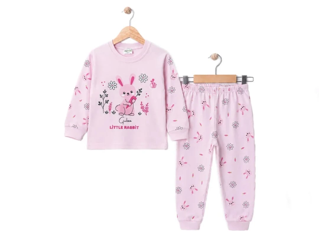 Girls' Bunny Print Pyjama Set - Pink - Supermini - by Peralane