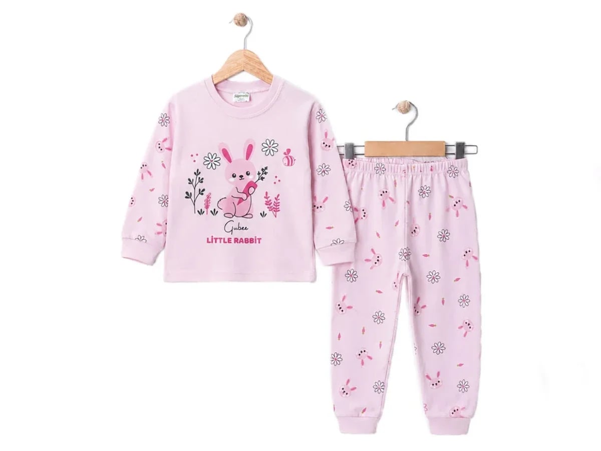 Girls' Bunny Print Pyjama Set - Pink - Supermini - by Peralane