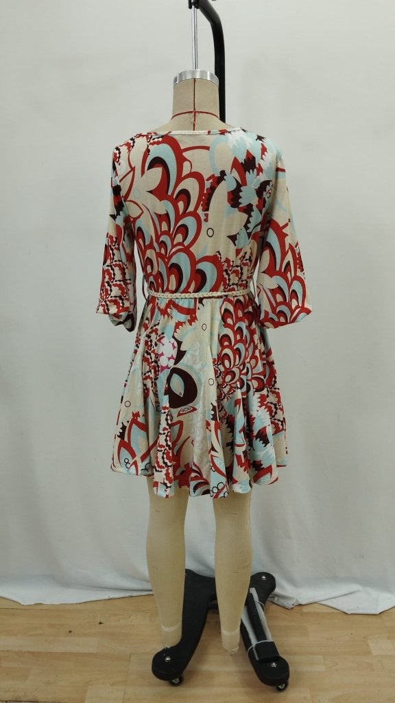 Women's Short Balloon Sleeve Round Neck Pleated Patterned Mini Dress - Janes - by Peralane - photo 3