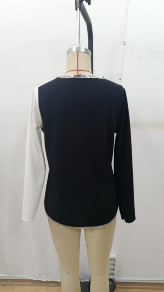 Women's Long-Sleeve V-Neck Sequin Trim Crepe Blouse - Janes - by Peralane - photo 6