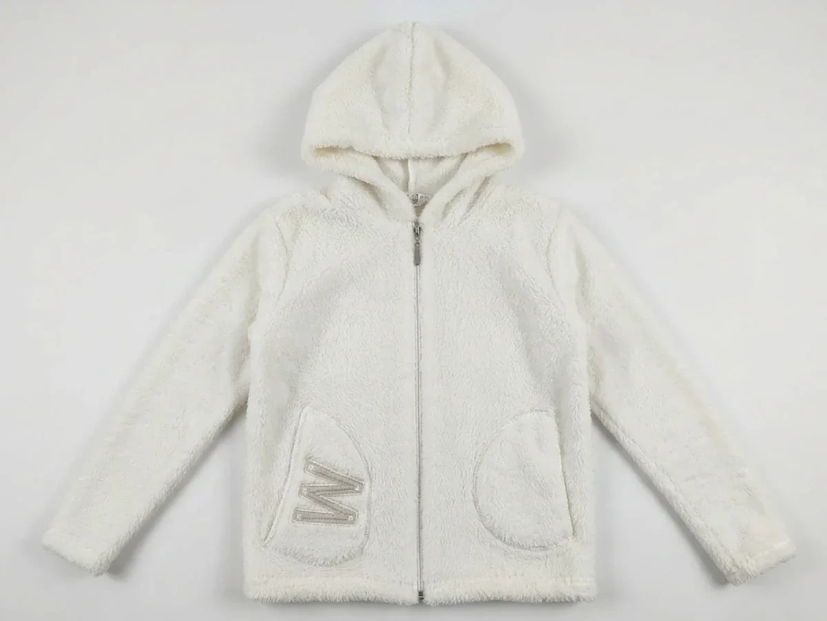 Girls' White Hooded Welsoft Plush Jacket with Embroidery - Mensis - by Peralane