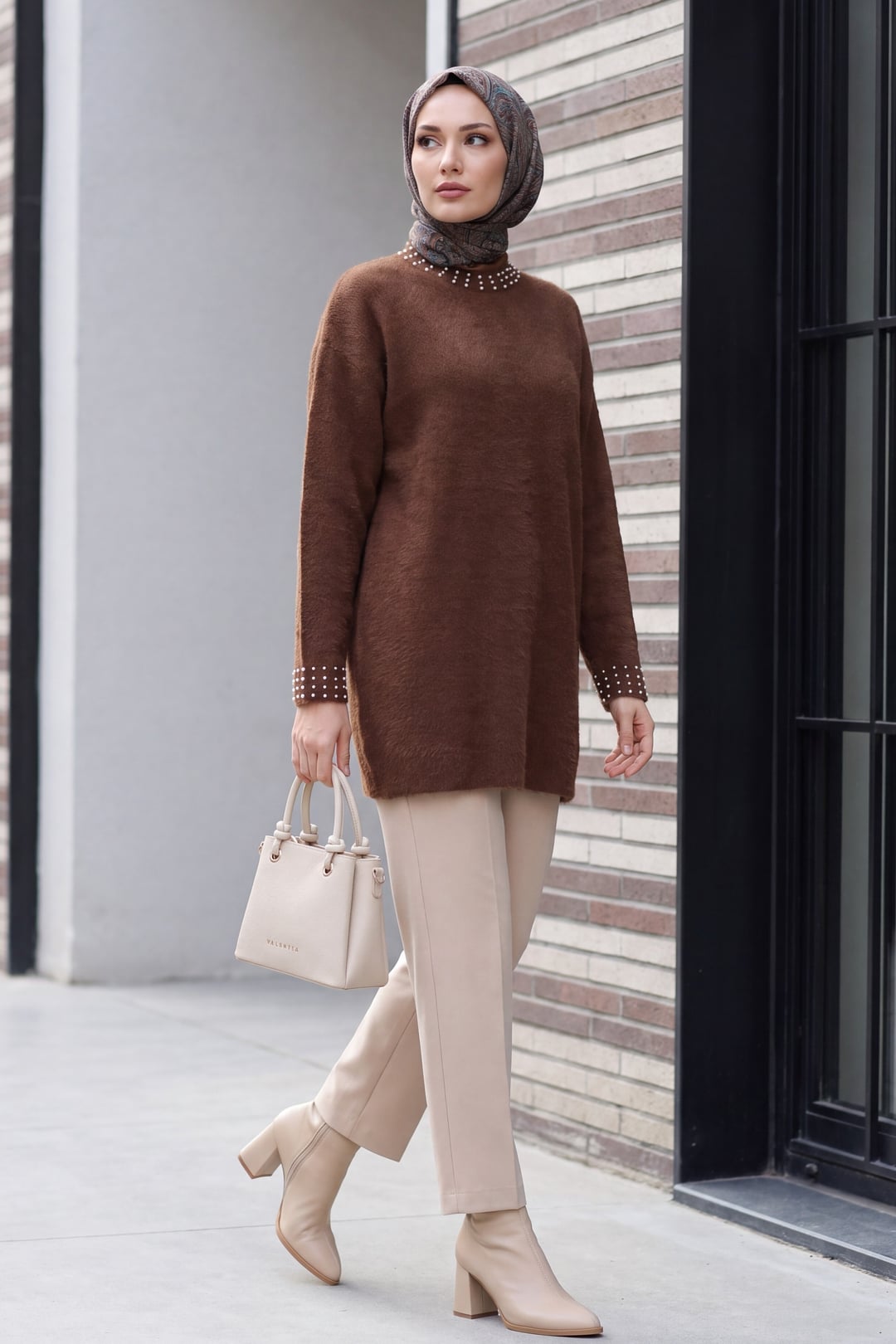 Brown Beaded Fringed Oversized Knit Tunic - Podyumplus - by Peralane - photo 4