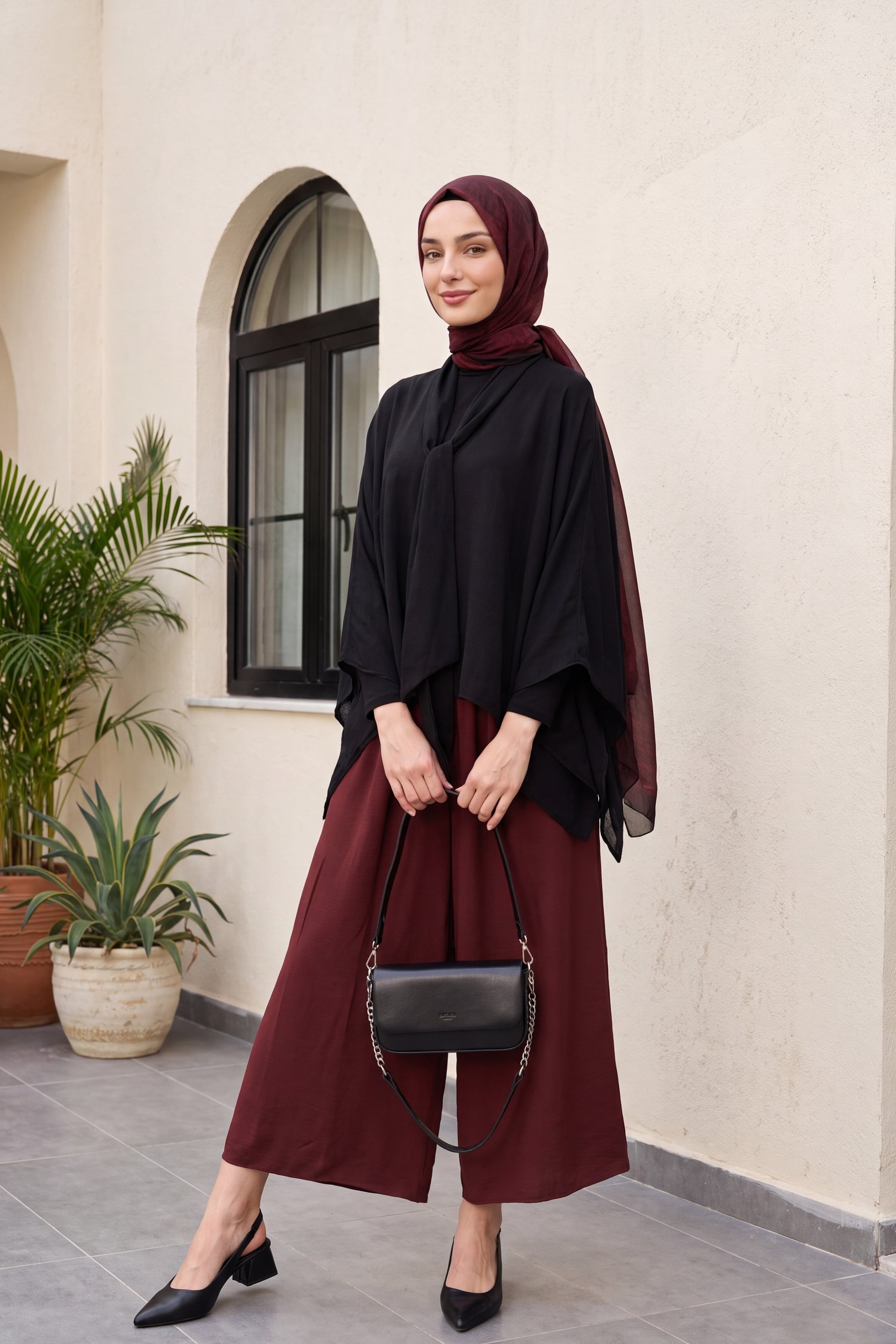 Long Back Belted Relaxed Polyviscose Tunic - Black - Podyumplus - by Peralane - photo 5