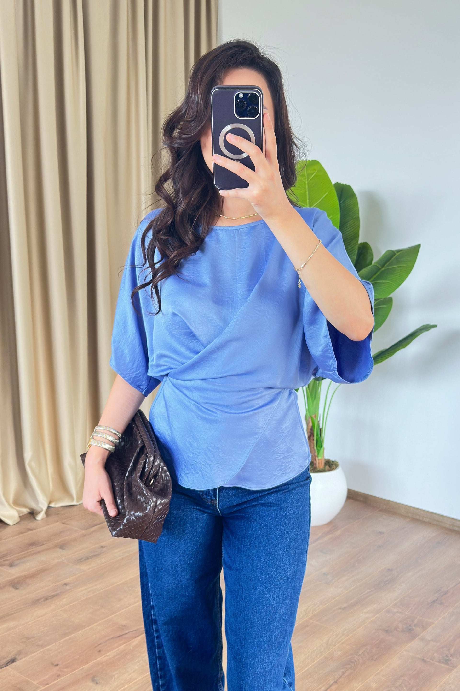 Light Blue Wrap Tie Blouse for Women - Lustri̇n - by Peralane - photo 4