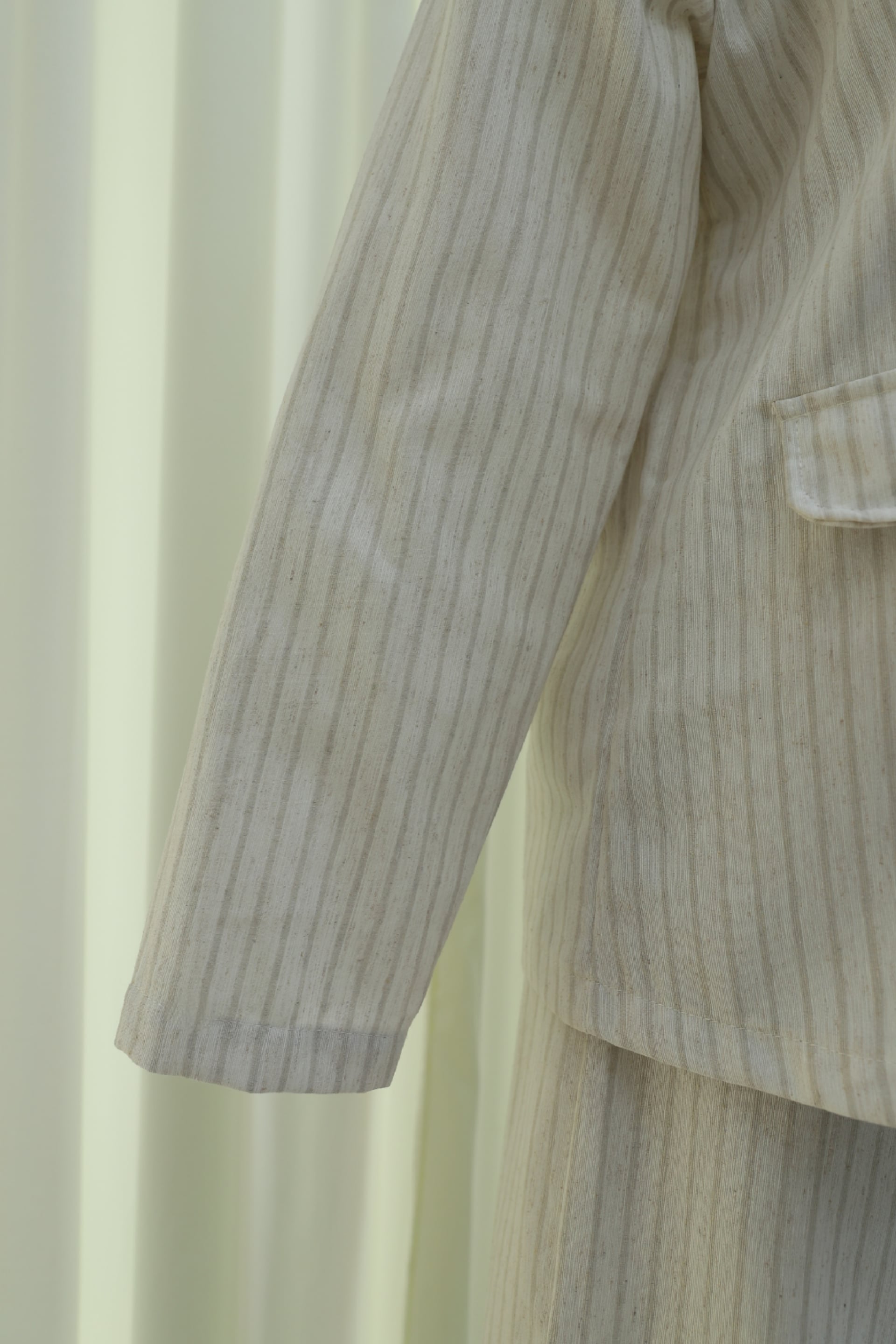 Notched Lapel Buttoned Linen Look Blazer and Wide-Leg Trousers Set - Stone - Podyumplus - by Peralane - photo 6