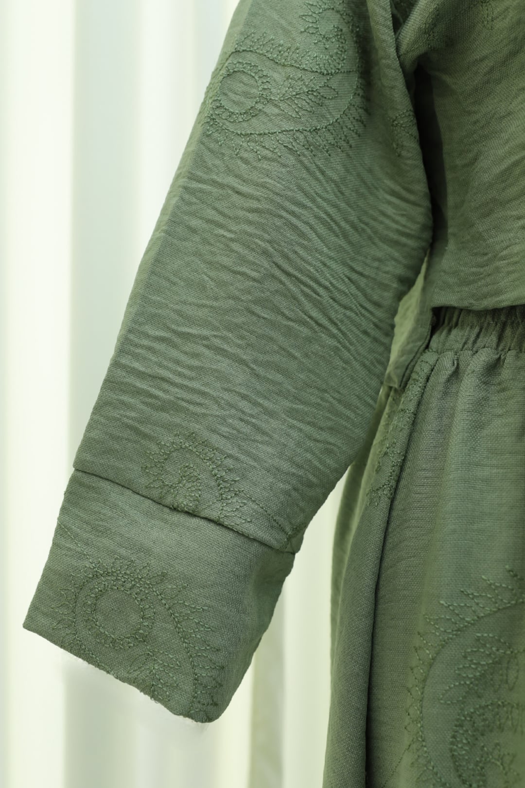 Single Button Embroidered Skirt Set with Linen Look - Khaki - Podyumplus - by Peralane - photo 6
