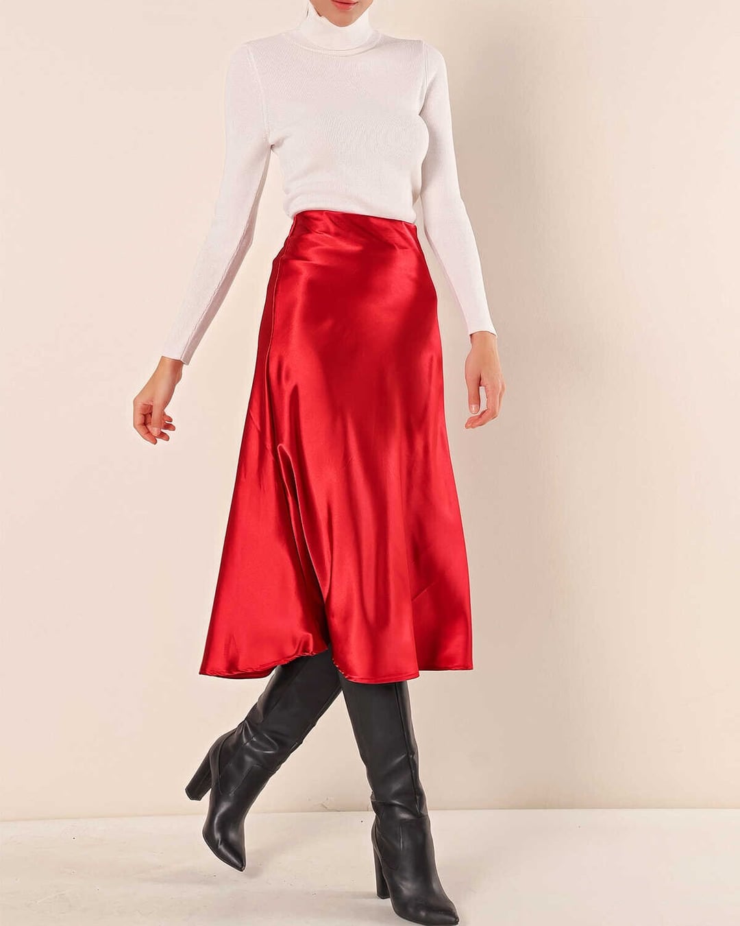 Satin A-Line Midi Skirt - Bordeaux - Bigdart - by Peralane - photo 4