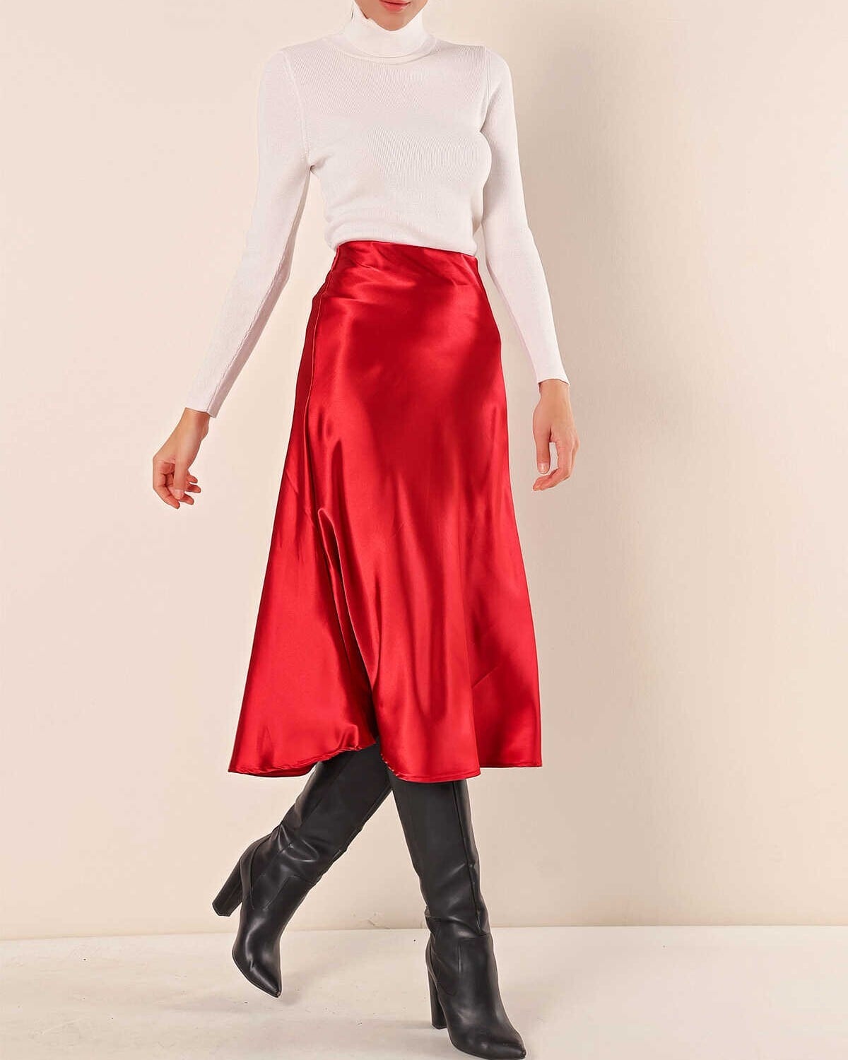 Satin A-Line Midi Skirt - Bordeaux - Bigdart - by Peralane - photo 4
