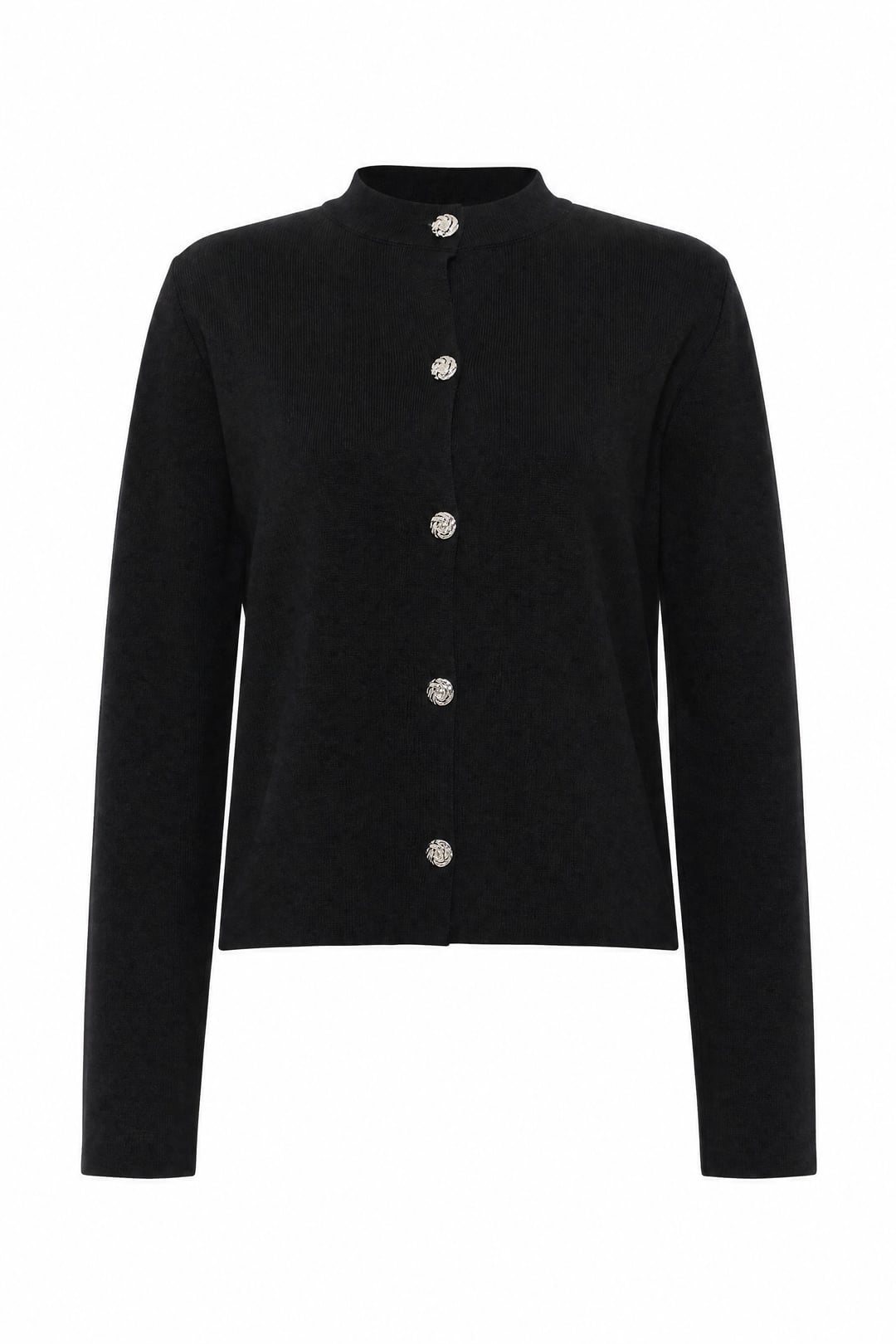 Buttoned Round Neck Knit Cardigan - Black - Podyumplus - by Peralane - photo 5