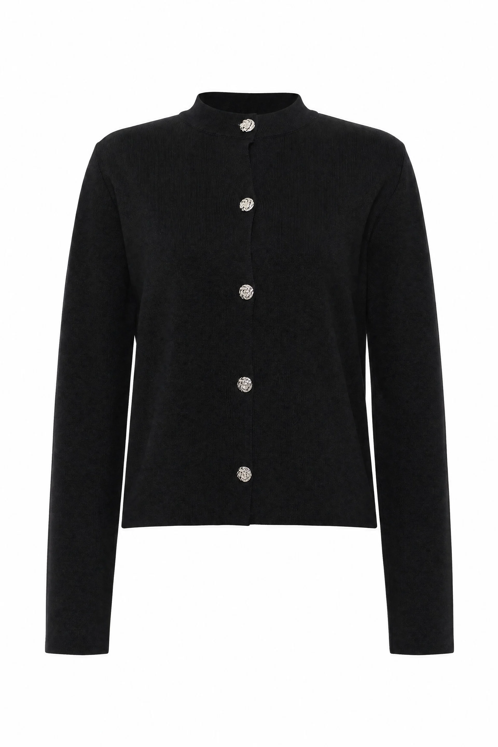 Buttoned Round Neck Knit Cardigan - Black - Podyumplus - by Peralane - photo 5