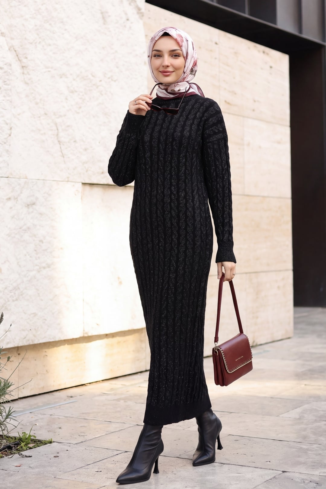 Black Basket Knit Shimmer Midi Dress - Podyumplus - by Peralane - photo 3