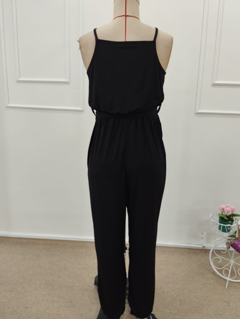 Women's Sleeveless Wrap Jumpsuit with Belt - Black - Janes - by Peralane - photo 7