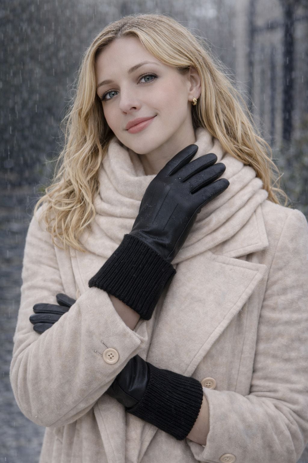 Ribbed Cuff PU Leather Gloves - Black - Nesvay - by Peralane