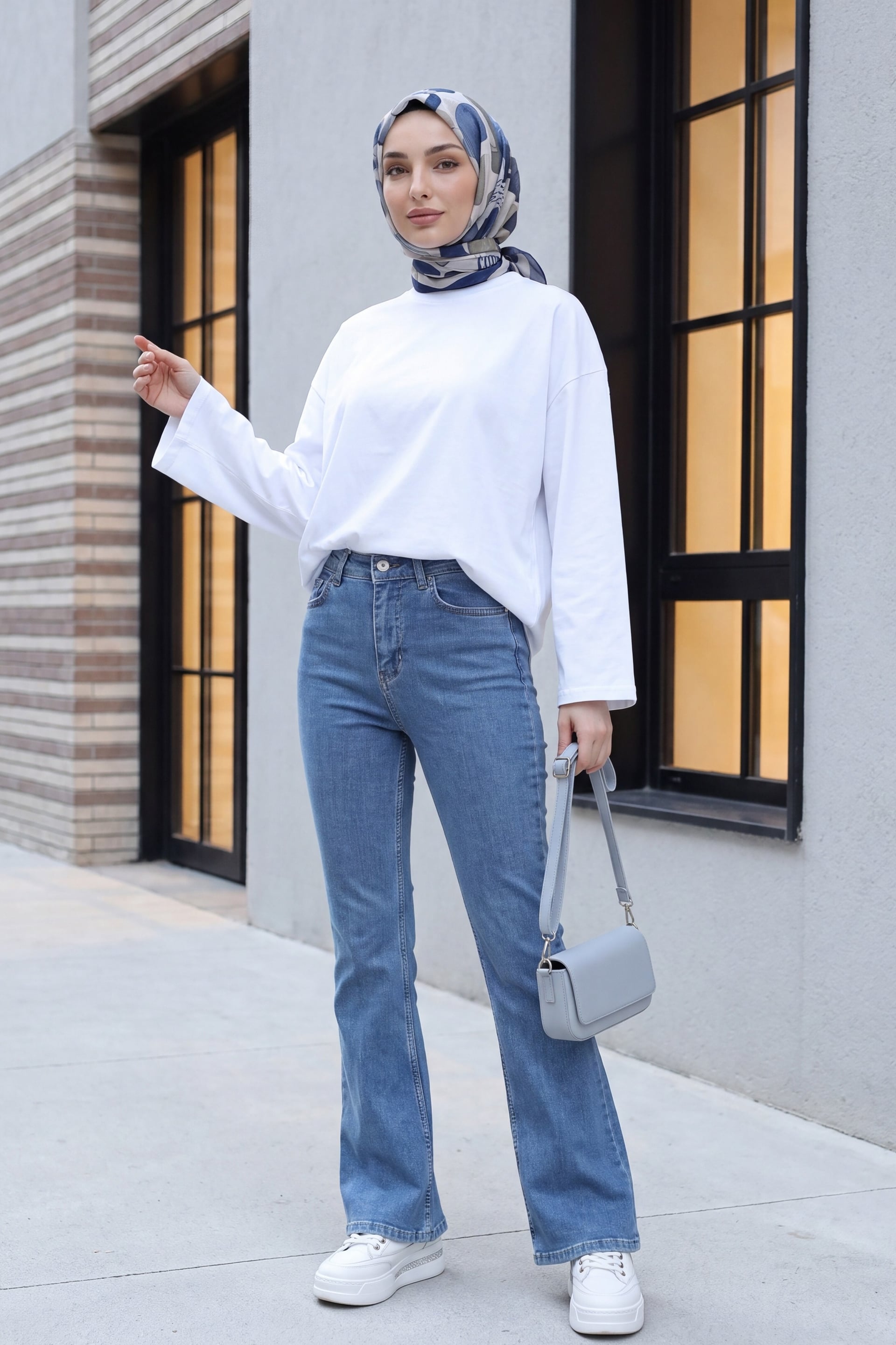 Pocketed Flared High-Waist Stretch Jeans - Light Blue - Podyumplus - by Peralane - photo 5