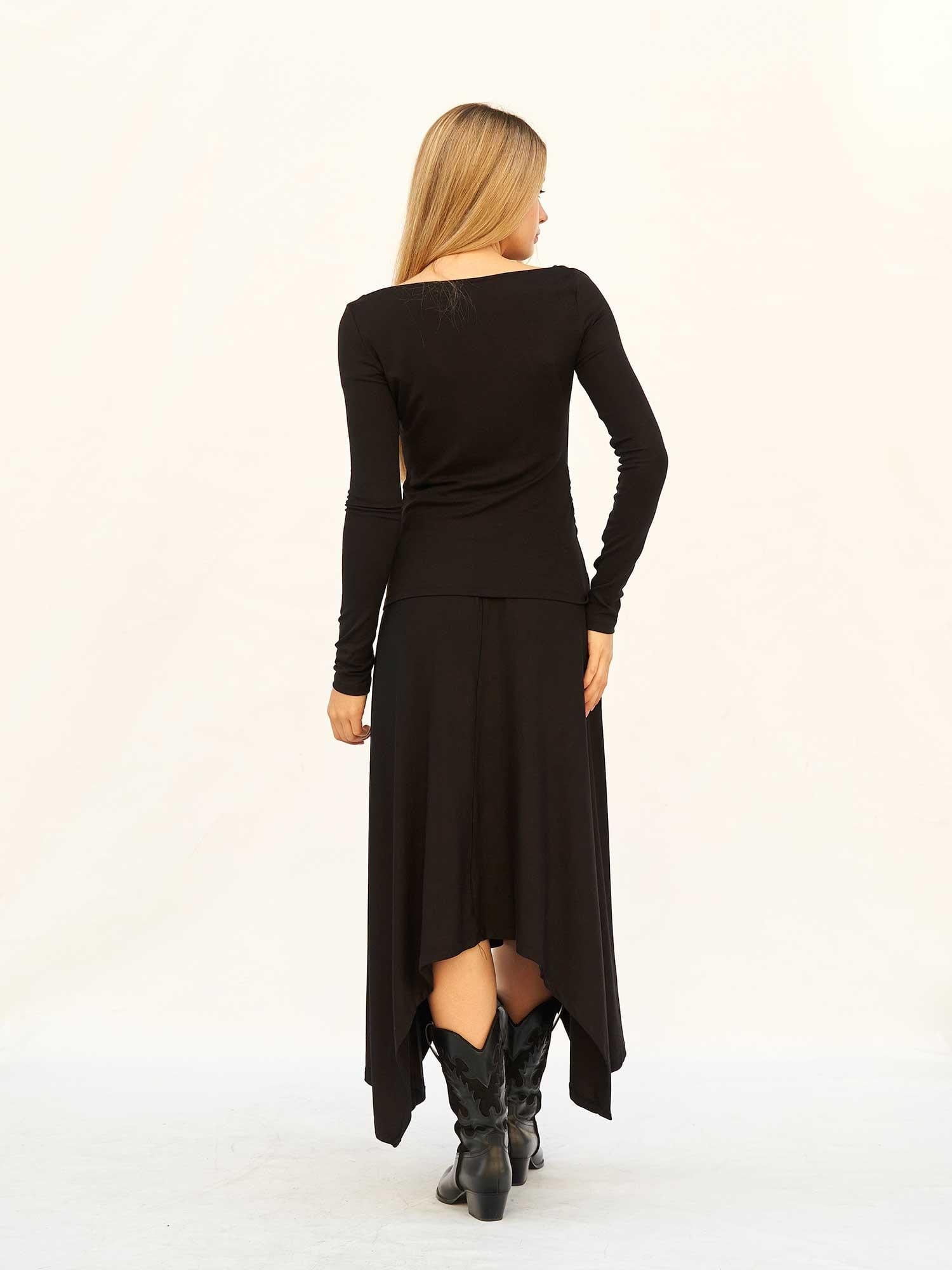 Black Knit Co-ord Set with Drape Detail Midi Skirt - Lefon - by Peralane - photo 3