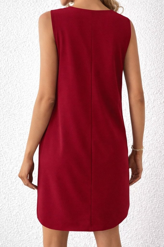 Women's Sleeveless V-Neck Mini Crepe Dress - Burgundy - Janes - by Peralane - photo 5