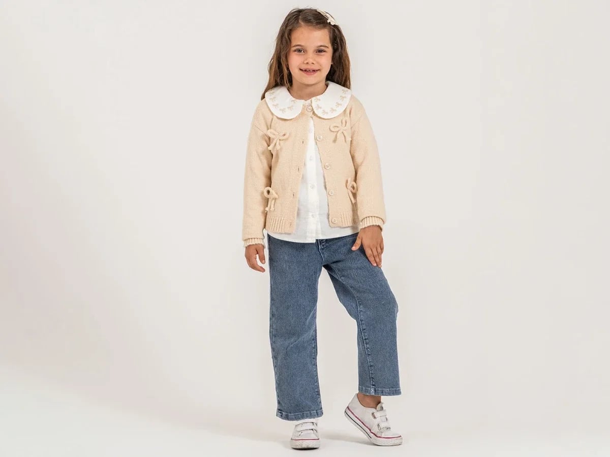 Girls' Button-Front Knit Cardigan with Peter Pan Collar - Pampal Kids - by Peralane