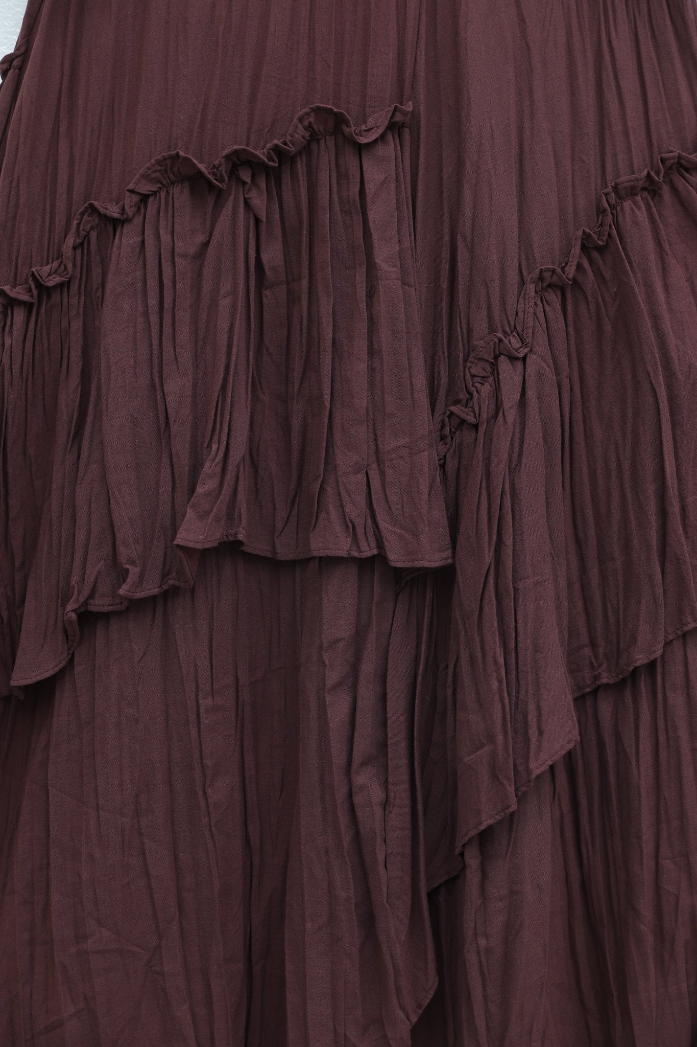 Elasticated Waist Tiered Voile Skirt in Dark Burgundy - Podyumplus - by Peralane - photo 5