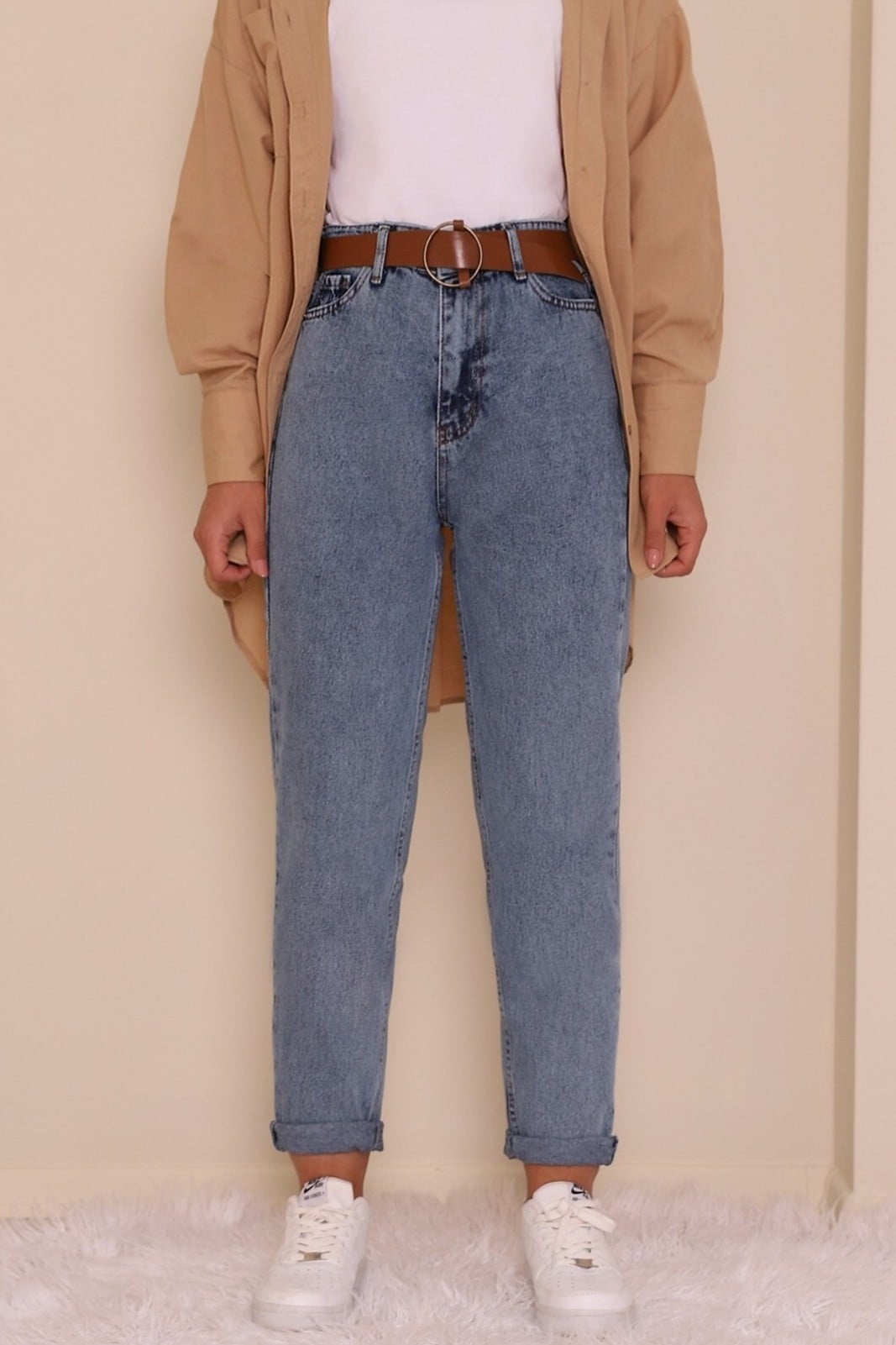 Women's Belted High-Waist Trousers in Light Blue - Podyumplus - by Peralane - photo 5