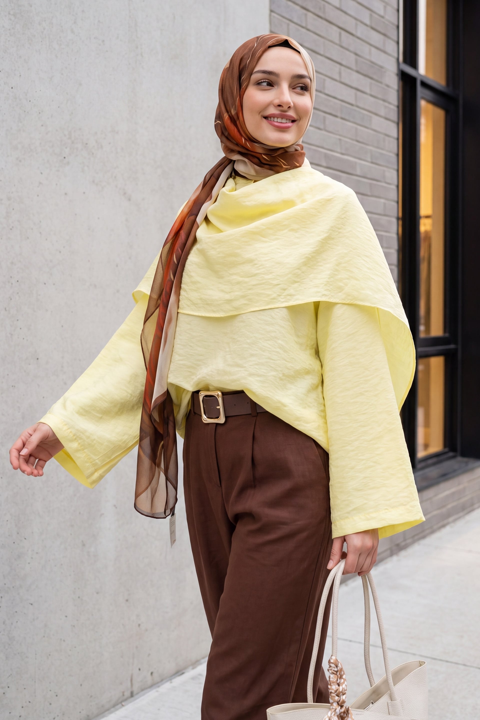 Removable Cape Oversize Modal Tunic - Yellow - Podyumplus - by Peralane