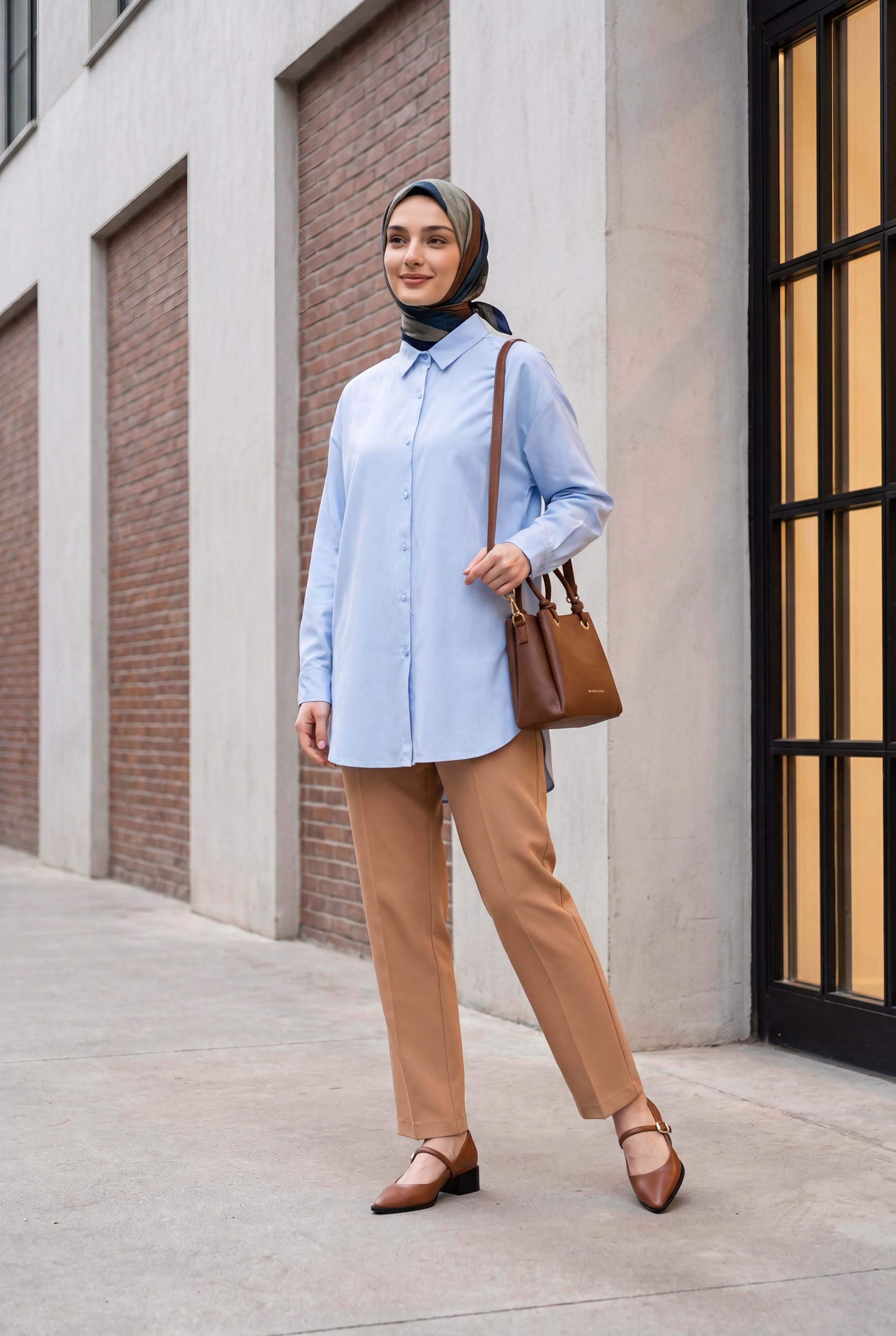 High-Waist Zip-Front Straight-Leg Trousers - Tan - Podyumplus - by Peralane - photo 2