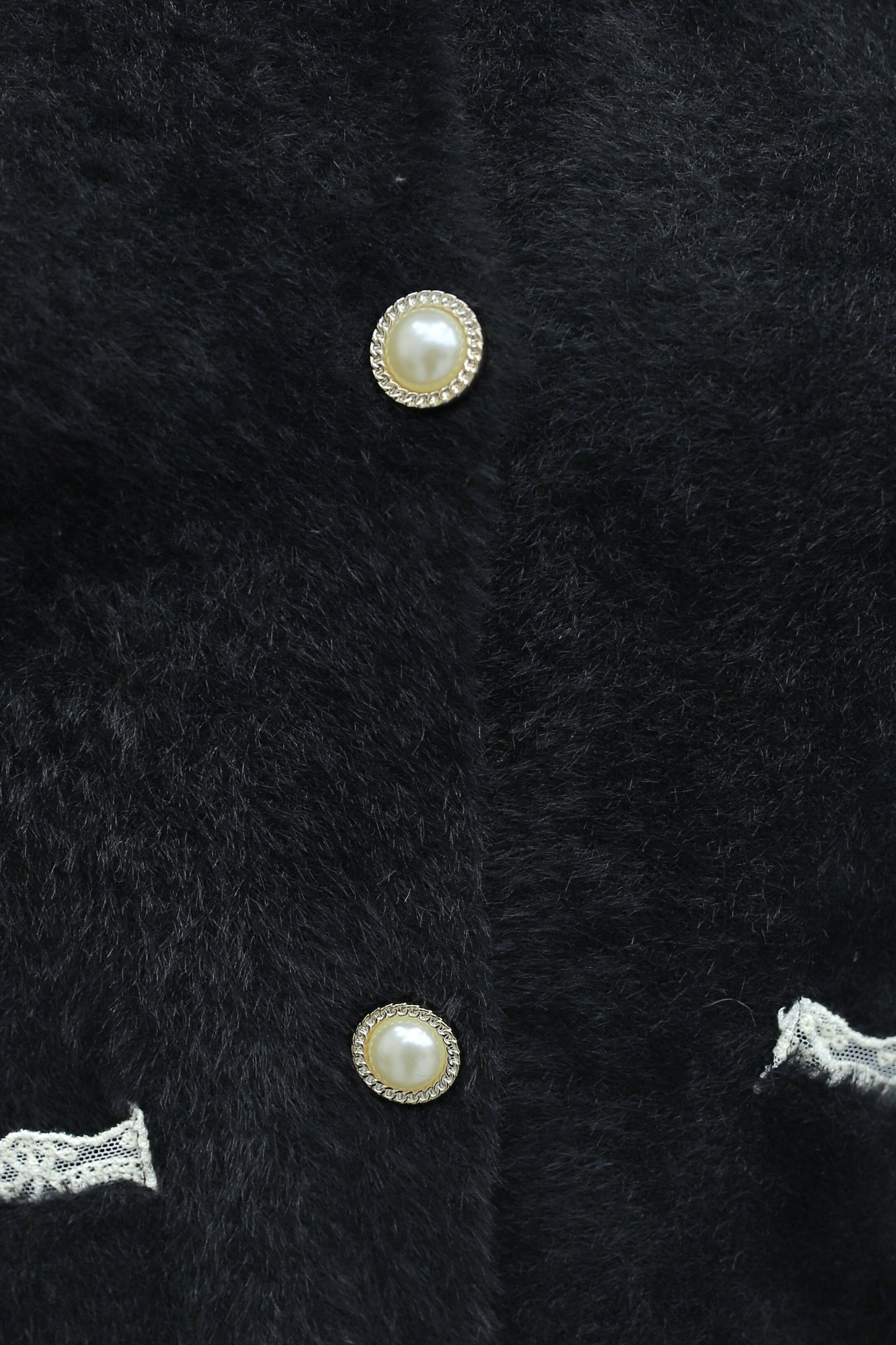 Black Lace Trim Pearl Button Cardigan with Pockets - Podyumplus - by Peralane - photo 8