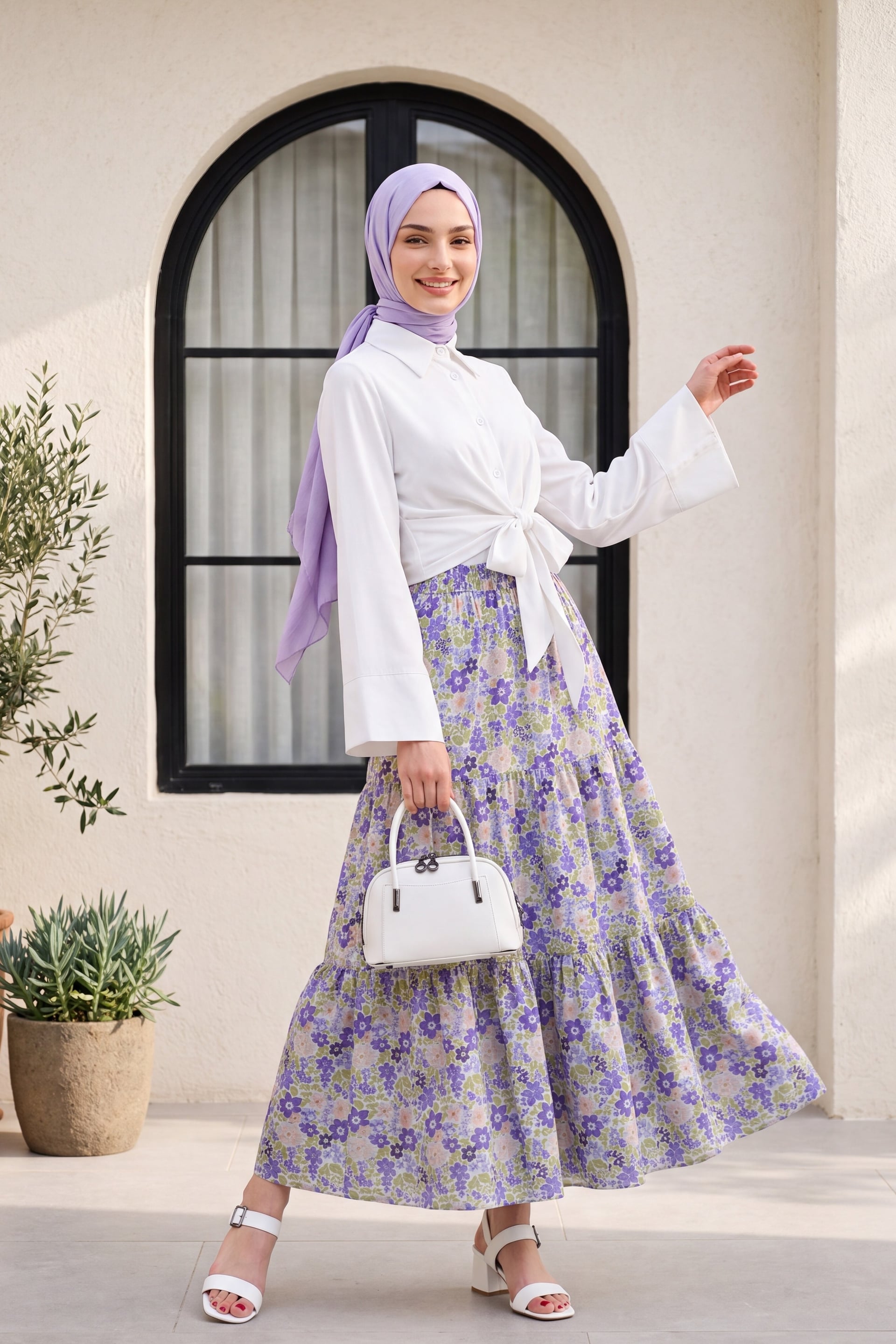 Floral Tiered Maxi Skirt with Belt - Purple - Podyumplus - by Peralane - photo 2