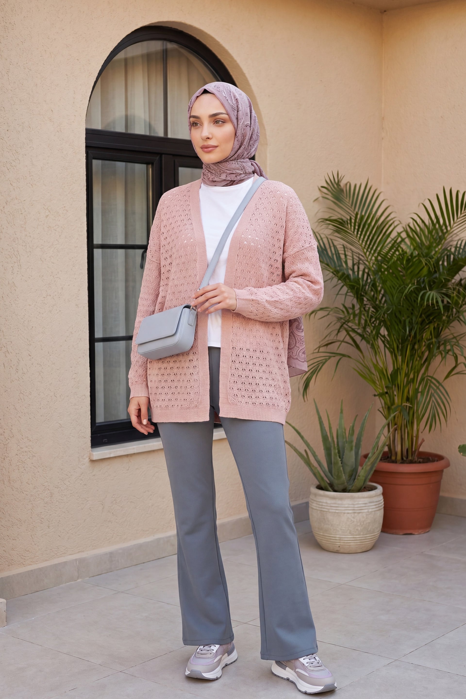 Openwork Relaxed Knit Cardigan - Powder - Podyumplus - by Peralane - photo 2