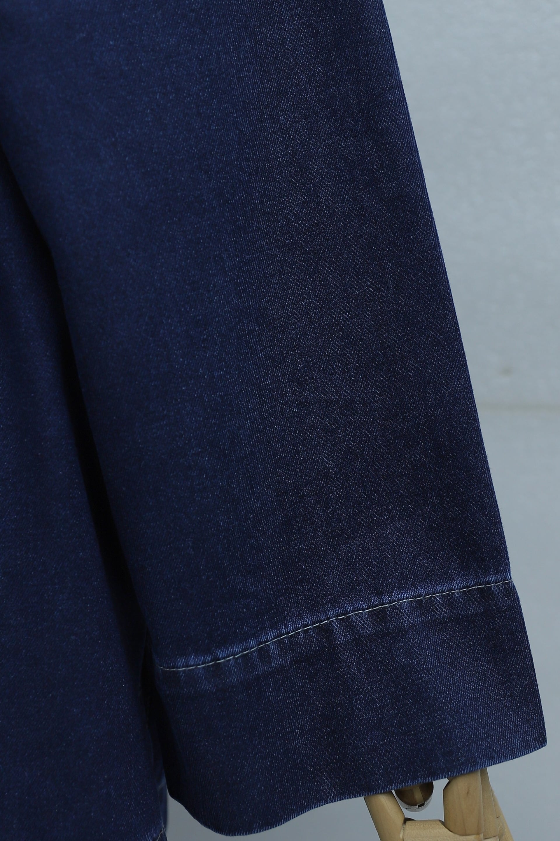 Dark Blue Denim Kimono Set with Wide-Leg Elastic Waist Pants - Lace-Up Front - Podyumplus - by Peralane - photo 8