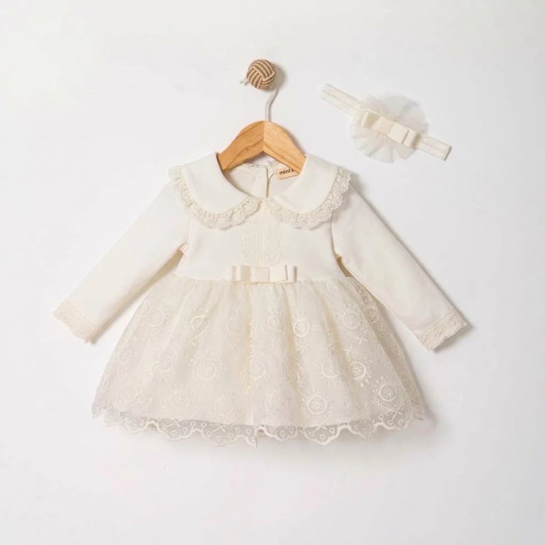 Girls' Cream Lace Dress with Headband Set - 4 Pack - Miniborn - by Peralane