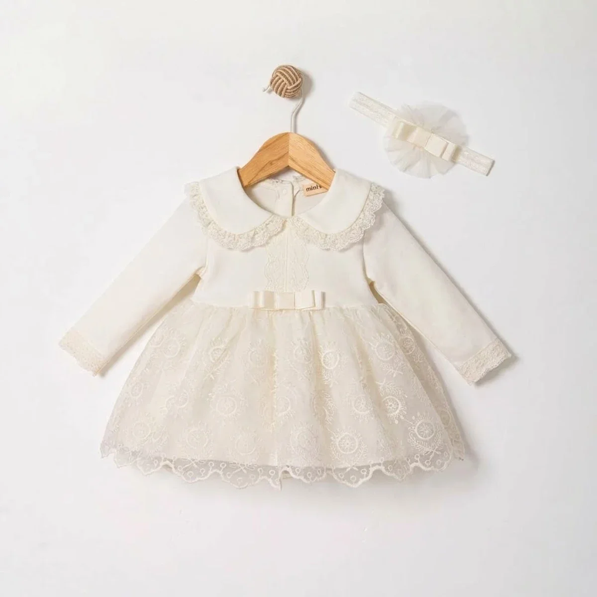Girls' Cream Lace Dress with Headband Set - 4 Pack - Miniborn - by Peralane