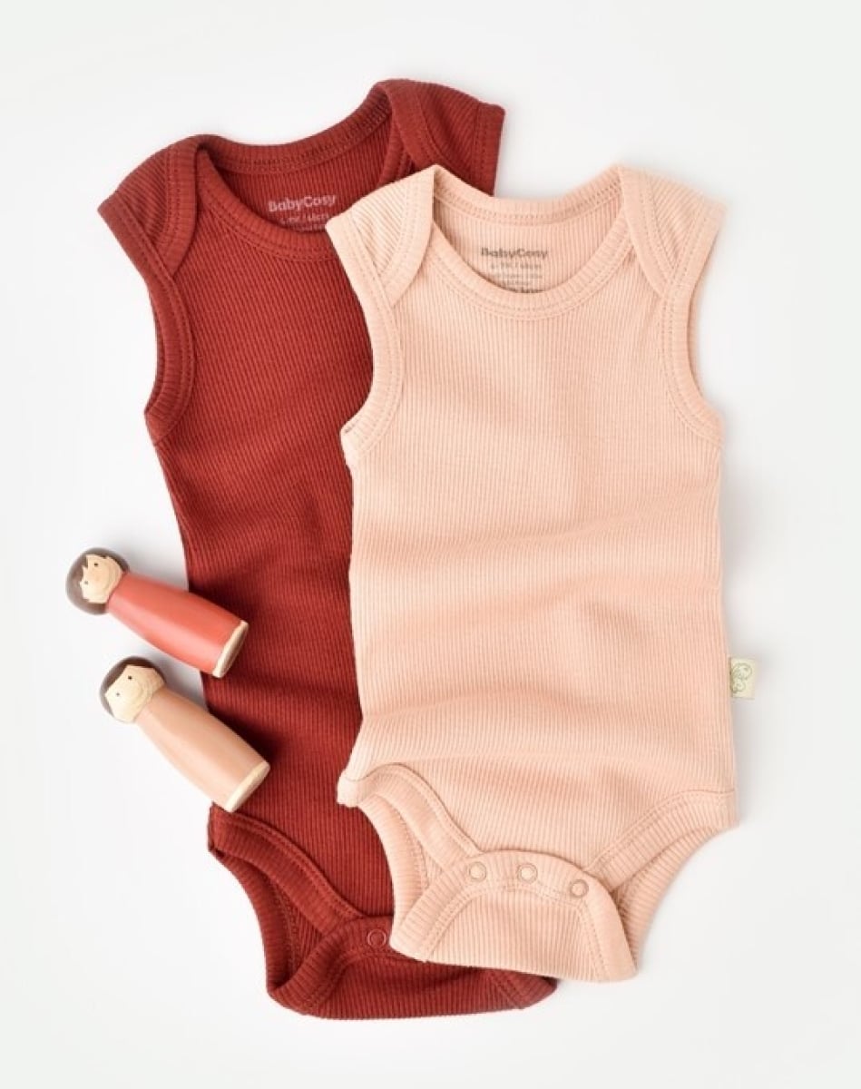 2-Pack Baby Modal Sleeveless Bodysuits - Rust and Peach - Babycosy - by Peralane