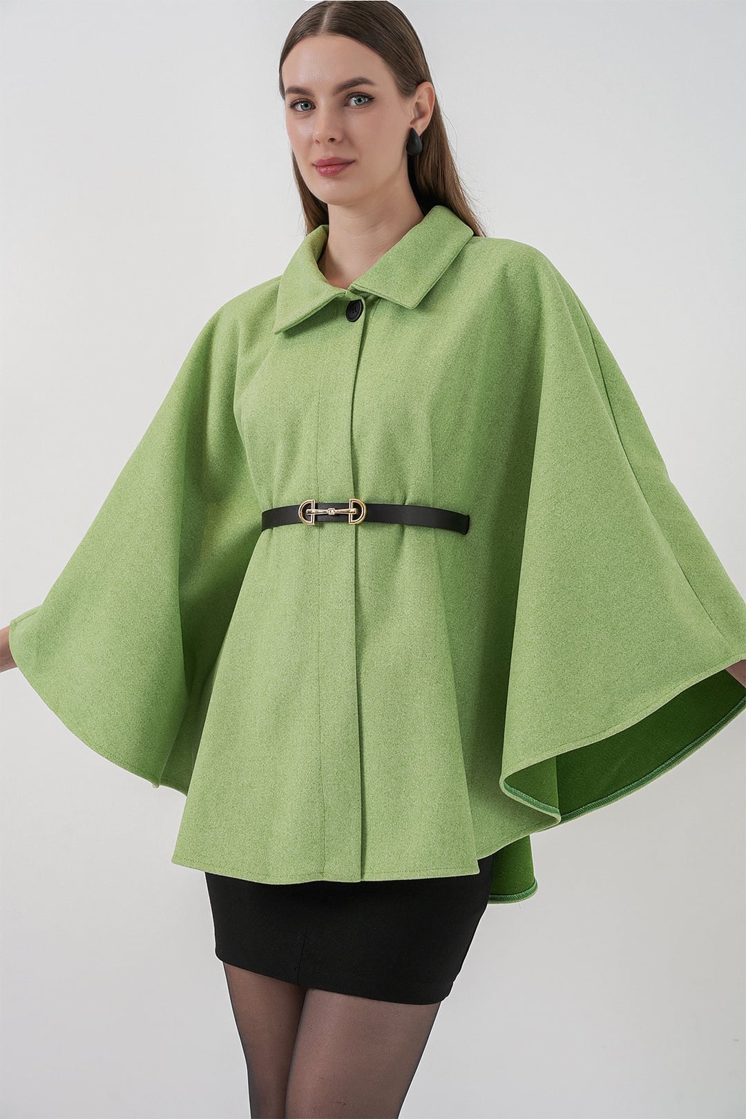 Women's Belted Cashmere-Look Poncho - Light Green - Bigdart - by Peralane - photo 4
