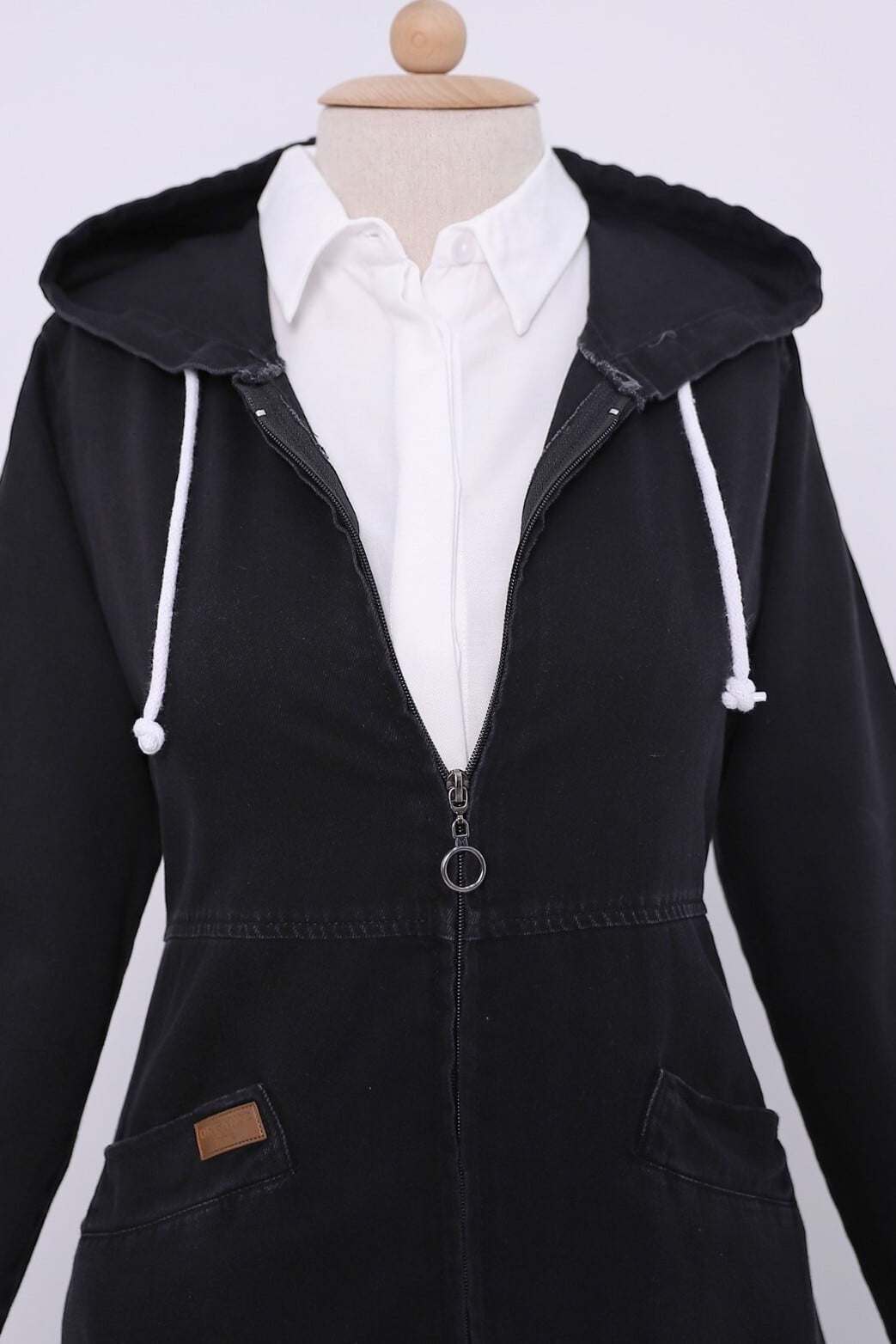 Side Pocket Zip Hooded Denim Jacket - Black - Podyumplus - by Peralane - photo 9