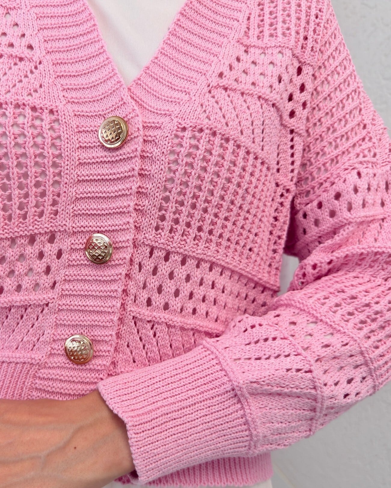 Pink Openwork Buttoned Knit Cardigan - Podyumplus - by Peralane - photo 8