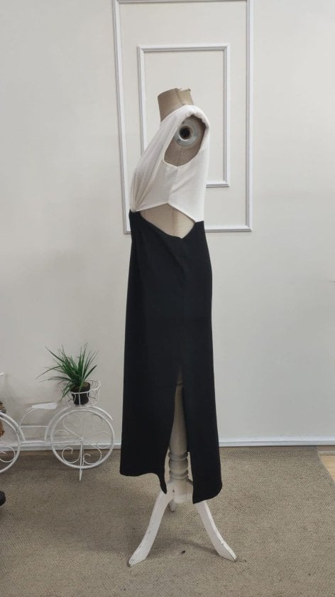 Women's Colorblock Long Crepe Dress with Padded Shoulders and Side Slit - Janes - by Peralane - photo 6