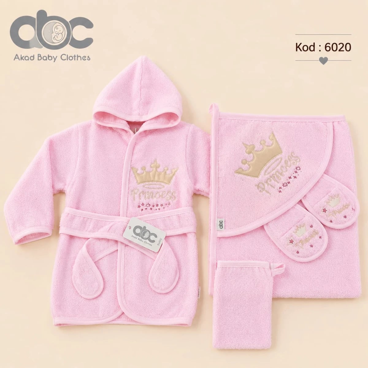 Baby Girls' Pink Hooded Bathrobe and Towel Set (4 Pieces) - Has Bereket - by Peralane