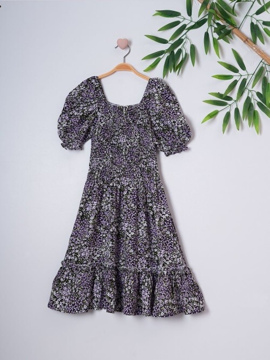 Girl's Mint Green Floral Smocked Dress with Elasticated Cuffs - Pack of 4 - Busra Bebe - by Peralane