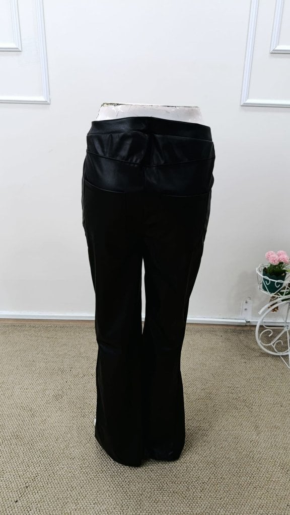 Women's High-Waist Button-Front Faux Leather Flared Trousers - Janes - by Peralane - photo 8