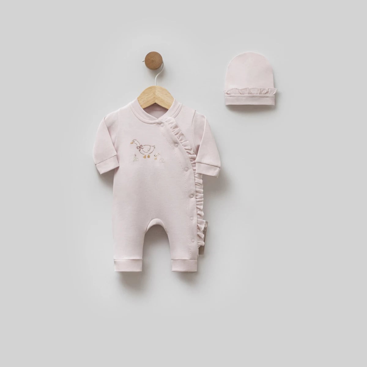 Baby Girls' Pink Romper and Hat Set with Duck Embroidery - Flexi Baby - by Peralane